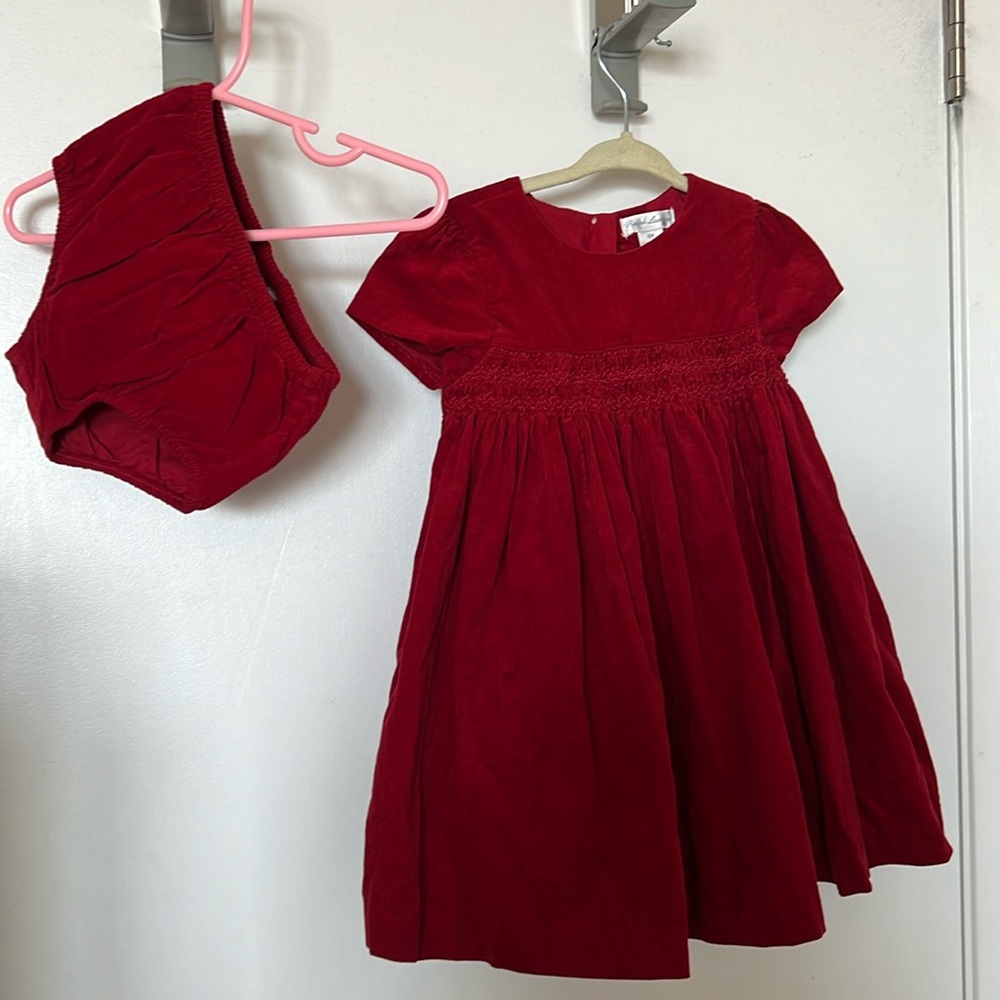 Ralph Lauren Red Velveteen Holiday Dress with Bloomer